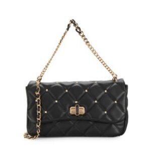 Badgley Mischka black quilted studded faux leather crossbody handbag